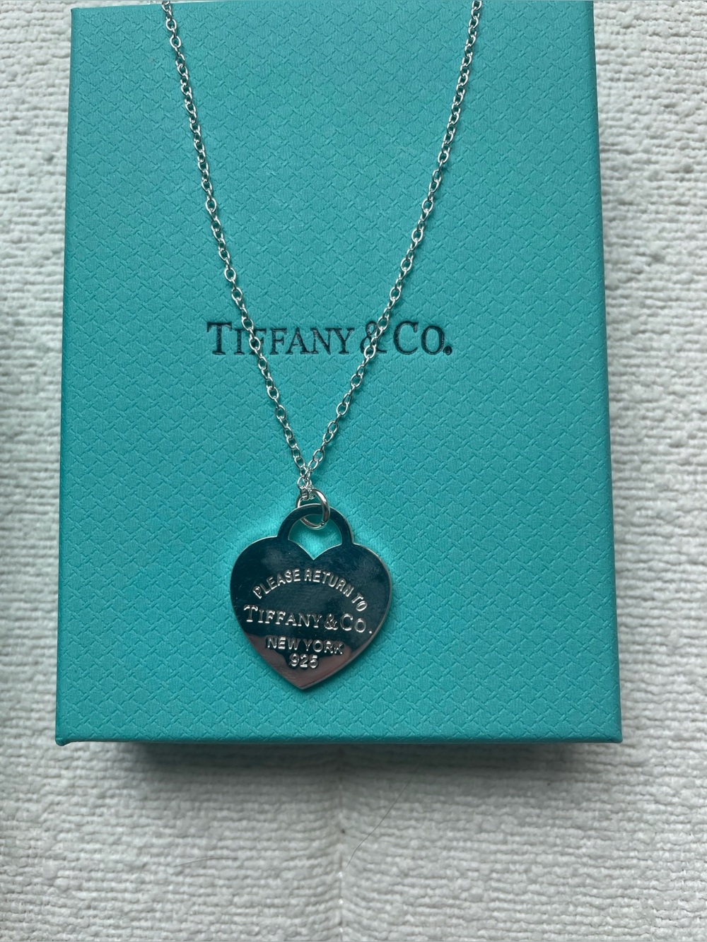 Tiffany Sterling Silver Heart Pendant Necklace with Blue